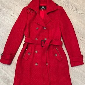 Red Boucle Watermelon Belted Length Jacket Coat